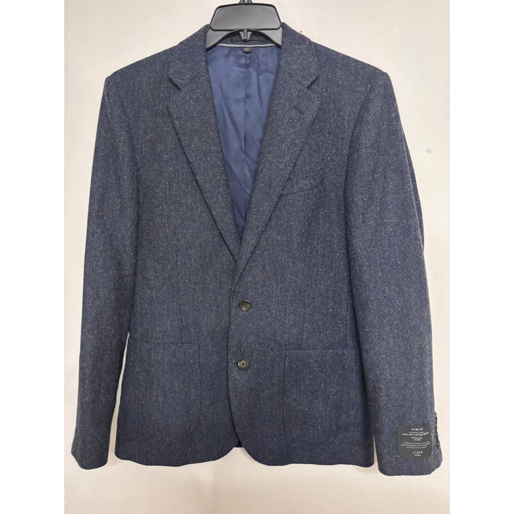 J.Crew Ludlow Slim Fit Blazer 38R Blue Herringbone Abraham Moon Cotton Wool